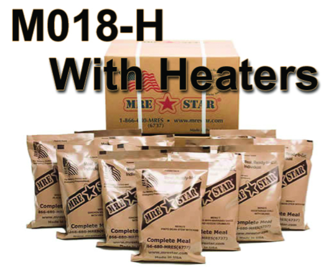 4 Cases of 12 Single Complete MRE Meals – 4 Person-6-Days-Standard Variety With Heaters